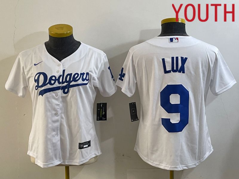 Youth Los Angeles Dodgers 9 Lux White Game 2024 Nike MLB Jersey style 1